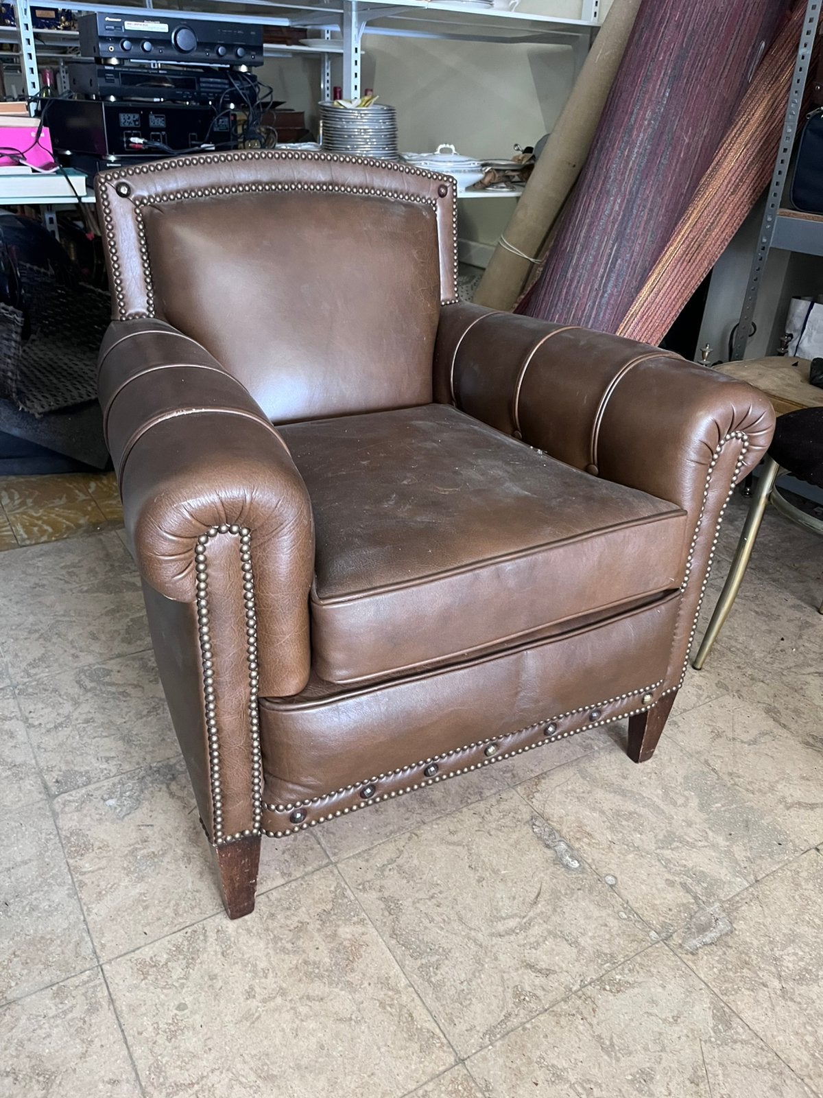 Lederen 1 zit, Huis en Inrichting, Fauteuils, Ophalen, Gebruikt