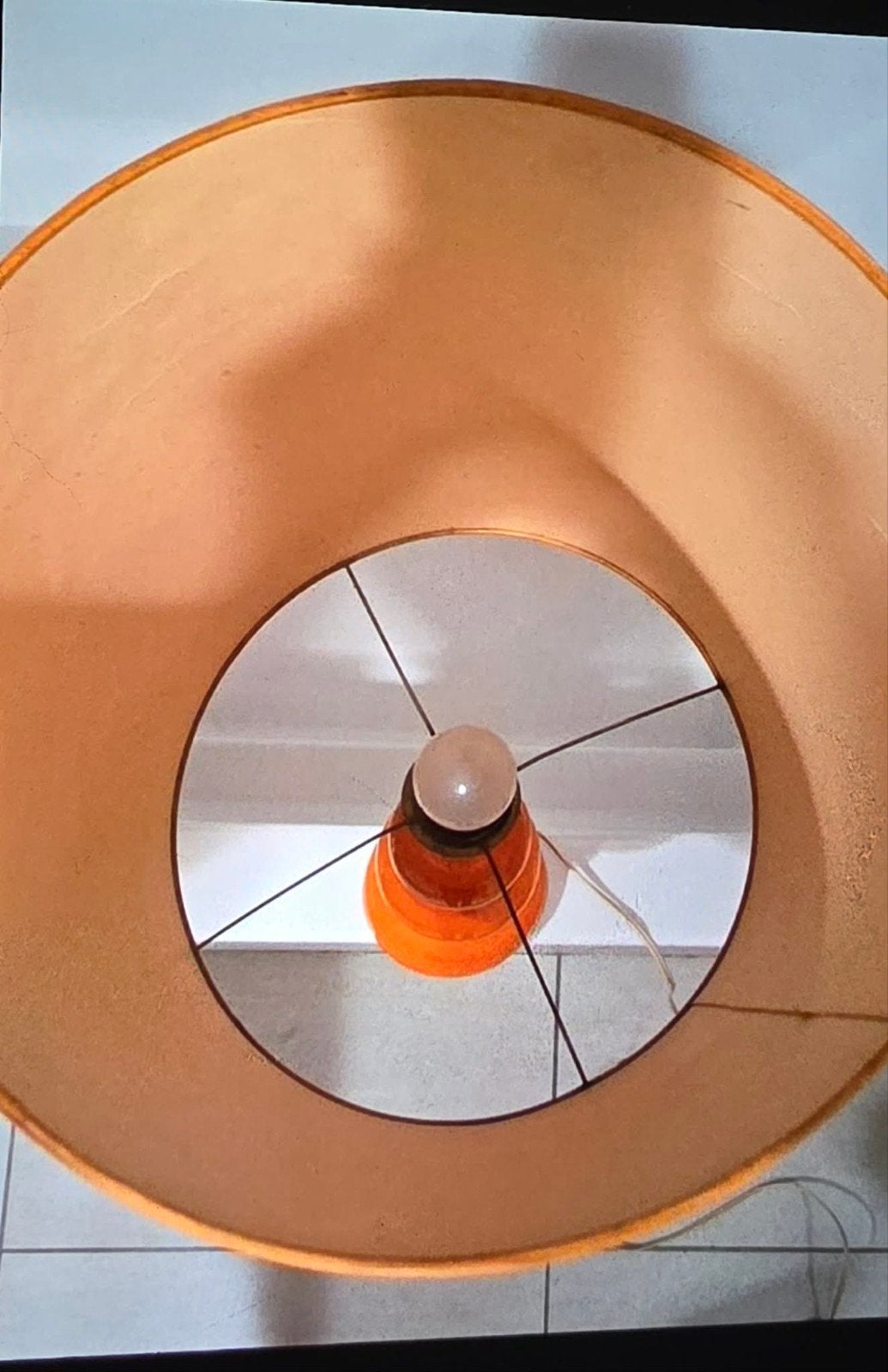 Grote vintage Space Age Keramiek Lamp-Warm oranje, Ophalen of Verzenden, Oranje, Tafellamp, Steen/keramiek