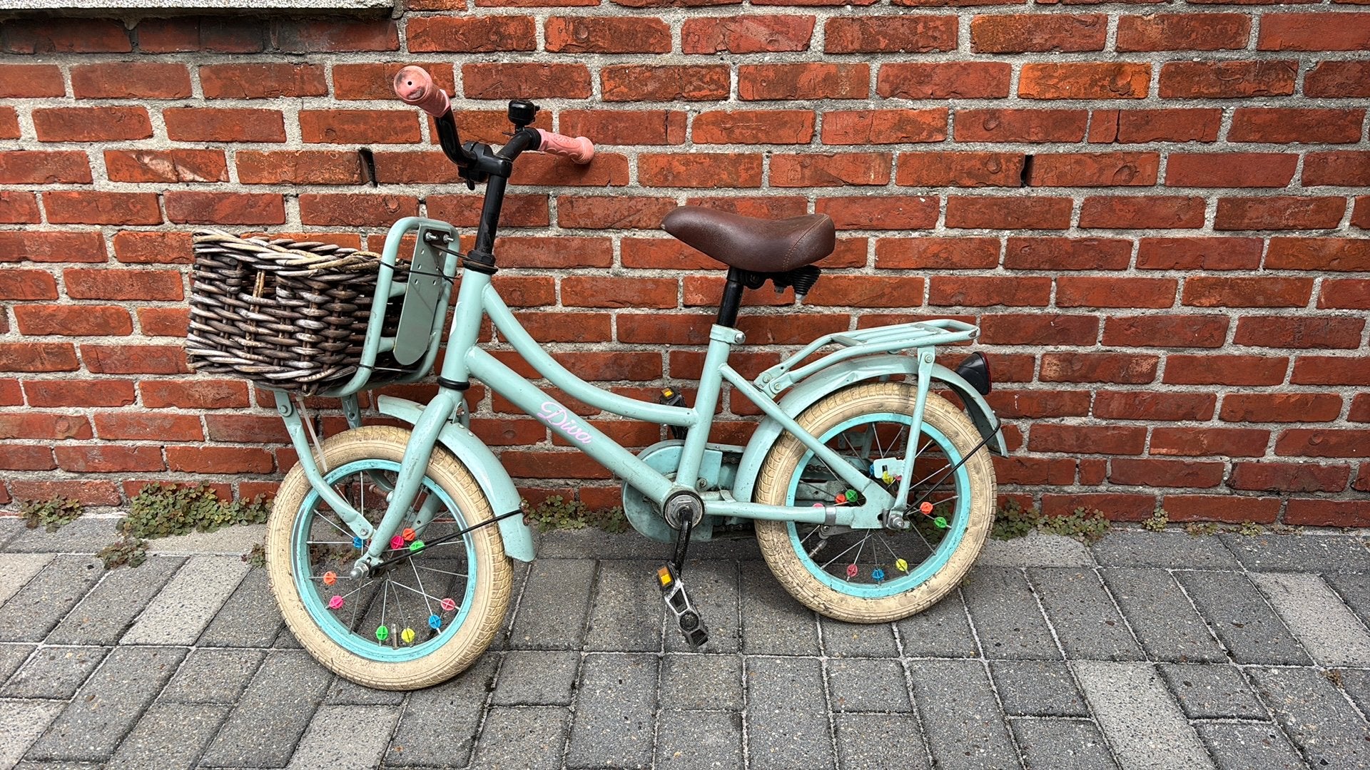 Diva kinderfiets 14 inch met mandje – meisjesfiets, Ophalen, Gebruikt, Terugtraprem, Minder dan 16 inch
