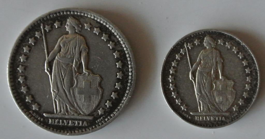 ZWITSERLAND - 1 FR 1920 EN 1/2 FR 1944 -  ZILVER, Postzegels en Munten, Ophalen of Verzenden, Setje, Zilver
