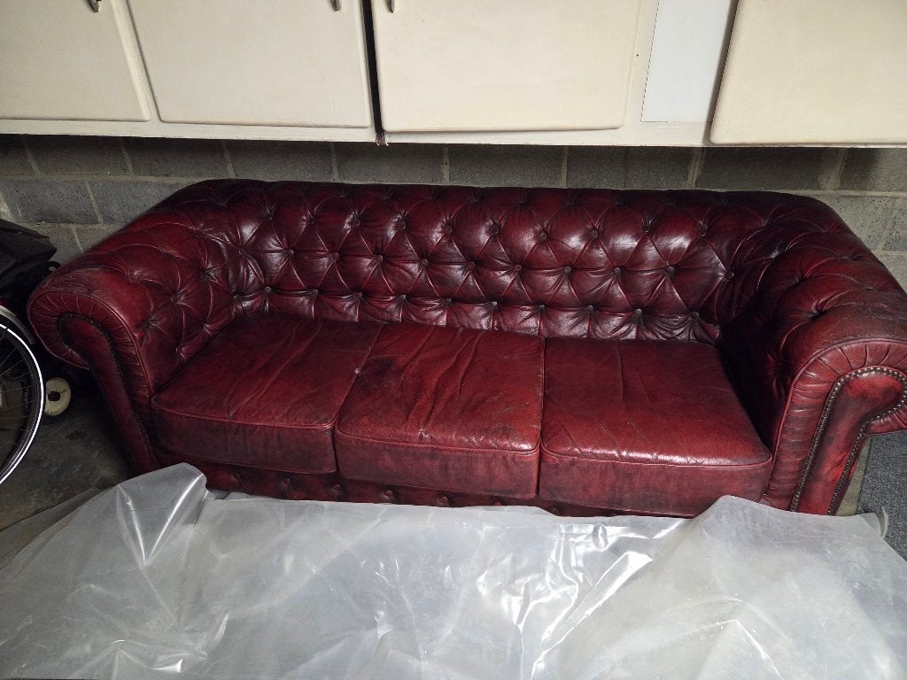 chesterfield 3 zit, bordeaux/rood, Maison & Meubles, Canapés | Salons, Trois personnes, Moins de 75 cm, Chesterfield, Enlèvement