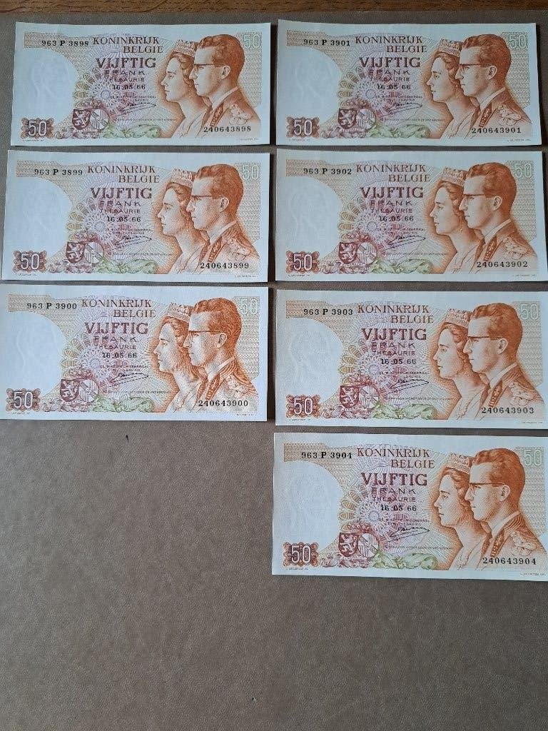 Set van 7 biljetten van 50 frb 1966 - Collectie, Ophalen, België, Setje
