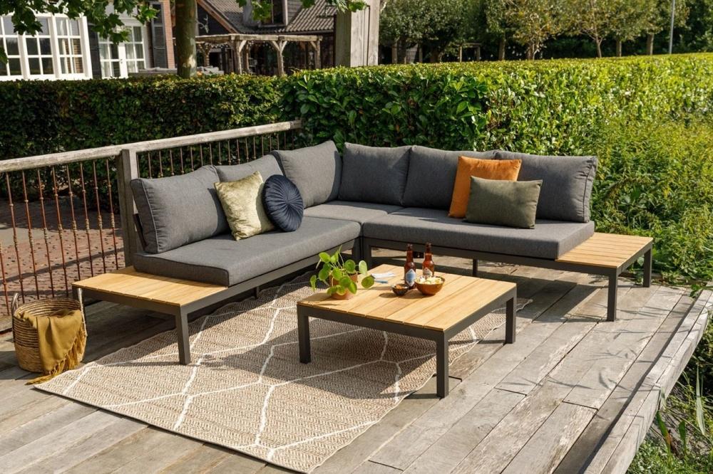 Exotan Woood Loungeset Teak (incl kussens) – antraciet, Tuin en Terras, Ophalen, Aluminium, Loungeset