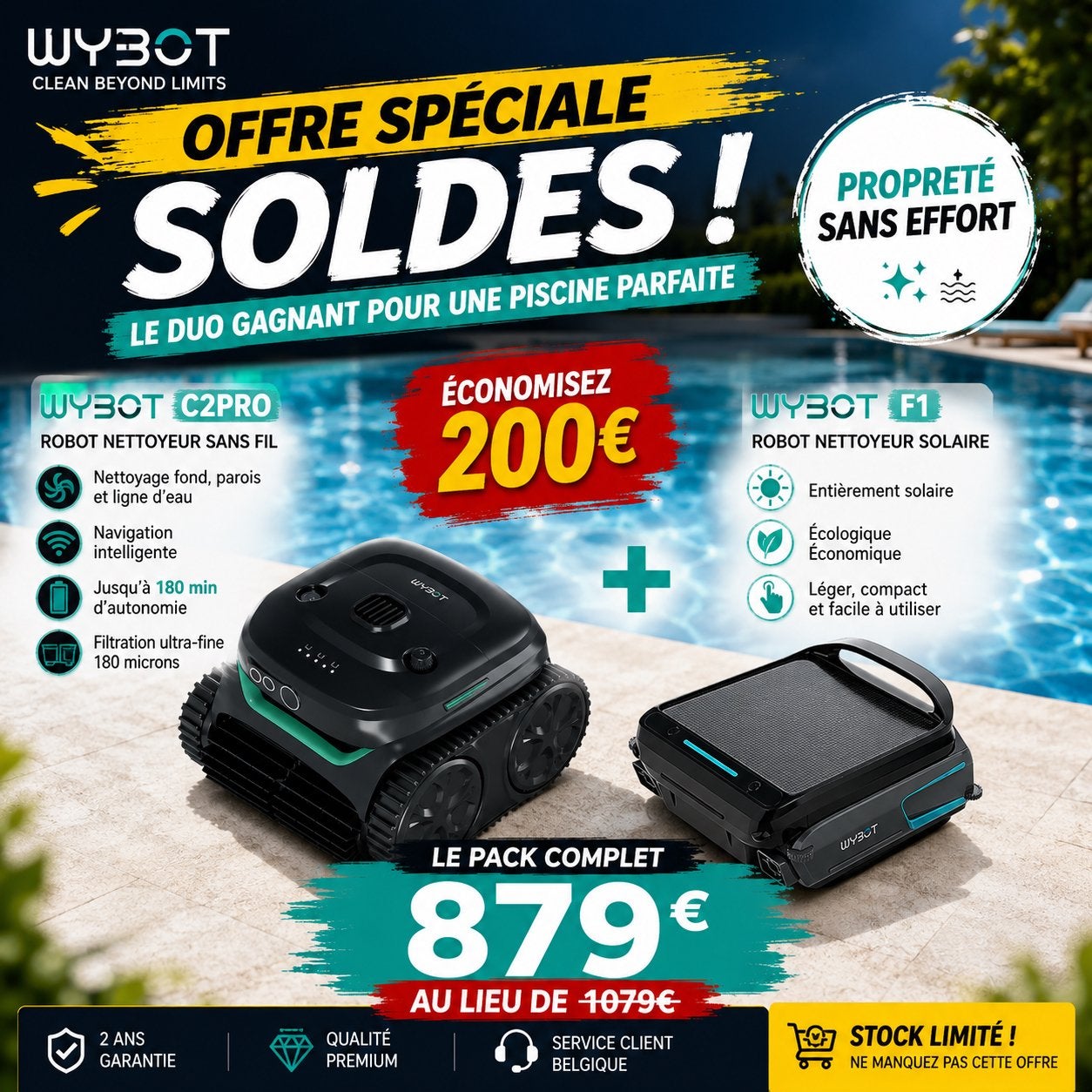 Pack Robot de nettoyage de piscine Wybot C2Pro + F1 NEUF, Tuin en Terras, Zwembad-toebehoren, Nieuw, Ophalen of Verzenden