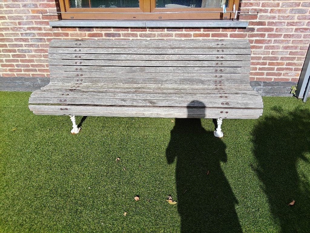 Tuinbank met tafel gemaakt uit hard hout, Tuin en Terras, Ophalen, Gebruikt, Hout