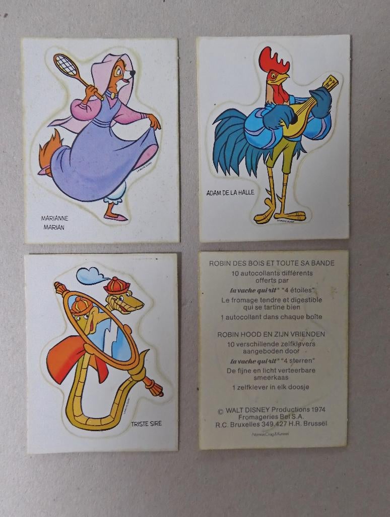 5 stickers - la vache qui rit - Robin Hood - Walt Disney, Ophalen of Verzenden, Zo goed als nieuw, Strip of Tekenfilm