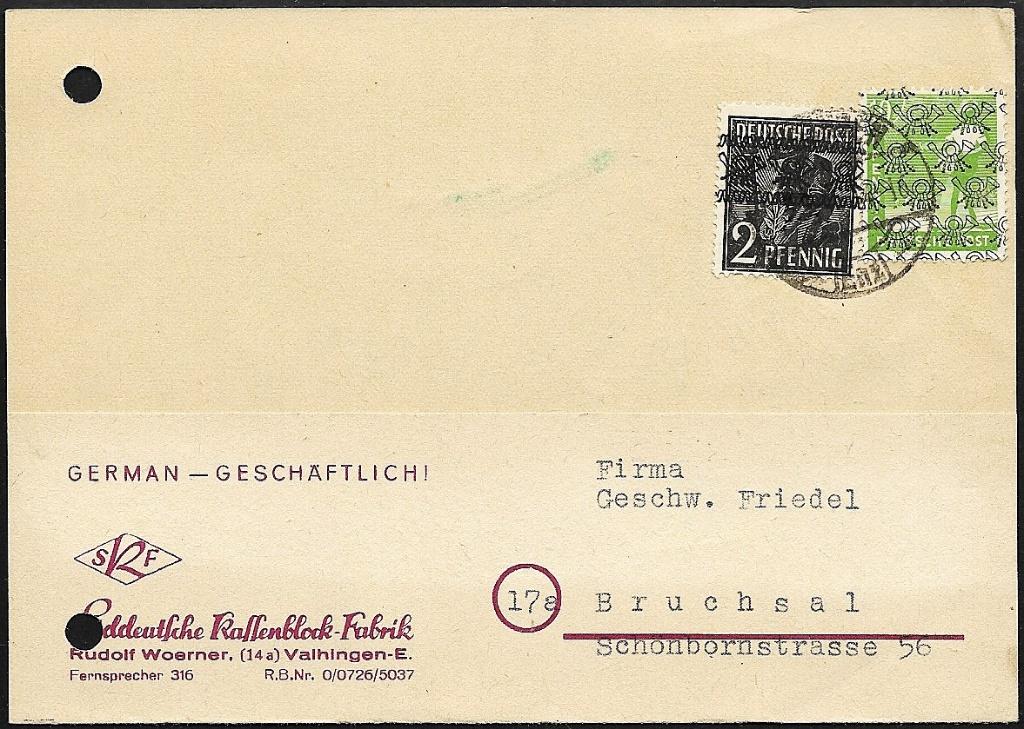 1948 - ALLEMAGNE - Zone américaine et britannique, Envoi, Autres périodes, Affranchi