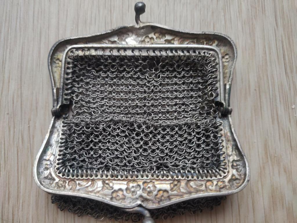 Antieke portemonnee 1890 zilver en verzilverd rood koper, Antiek en Kunst, Zilver