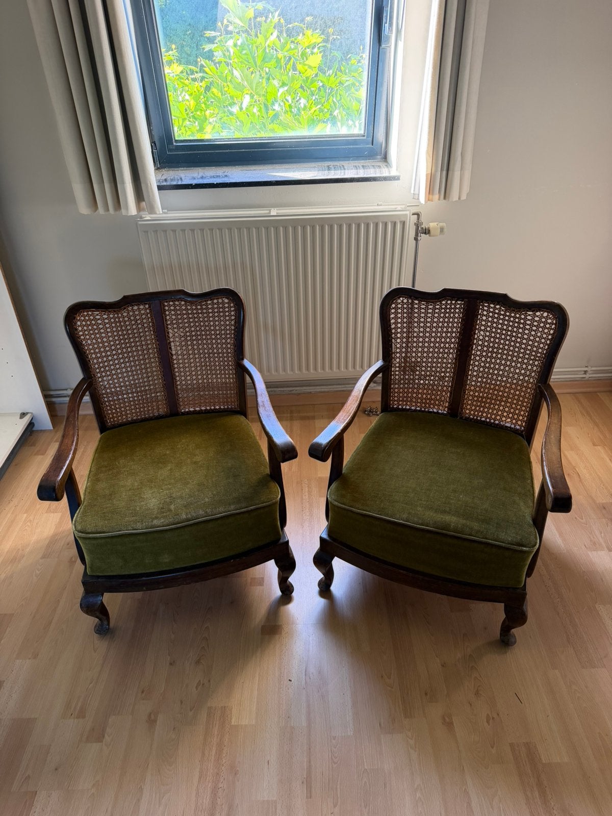 Set van 2 vintage armfauteuils - groene velours, Ophalen