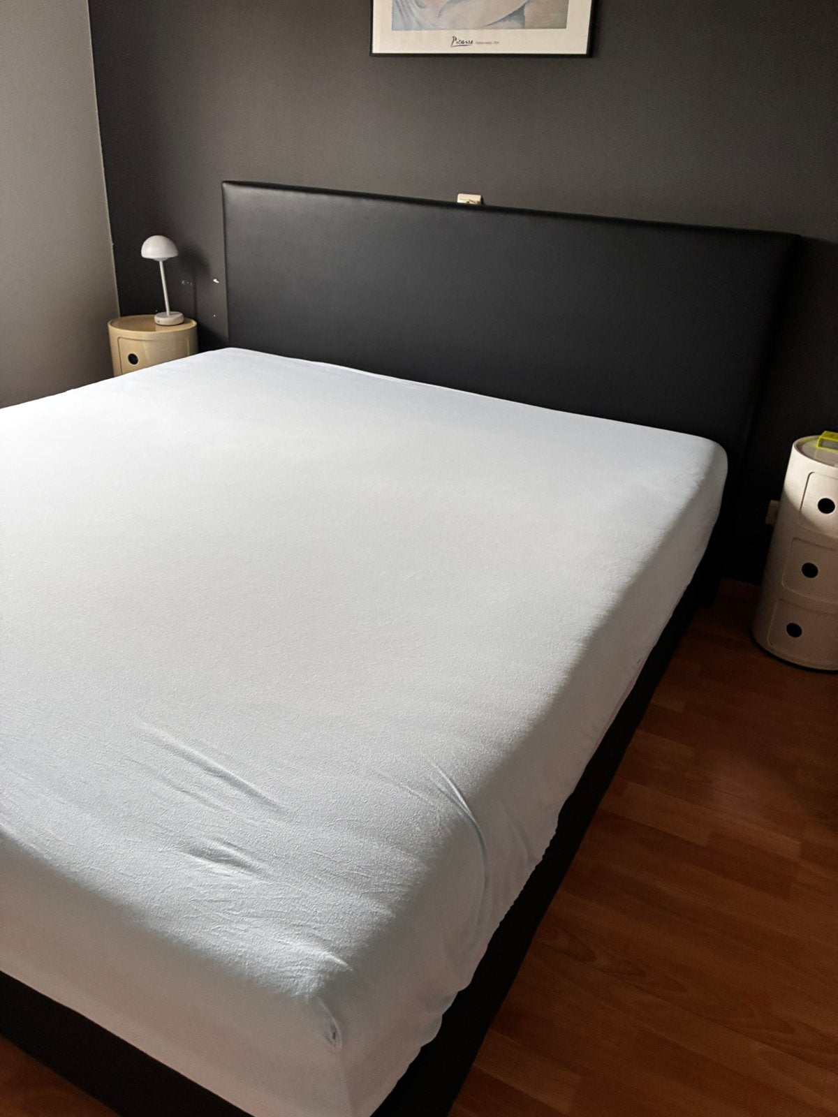 Boxspring te koop zwart leder, Ophalen, Zwart, Tweepersoons, Zo goed als nieuw