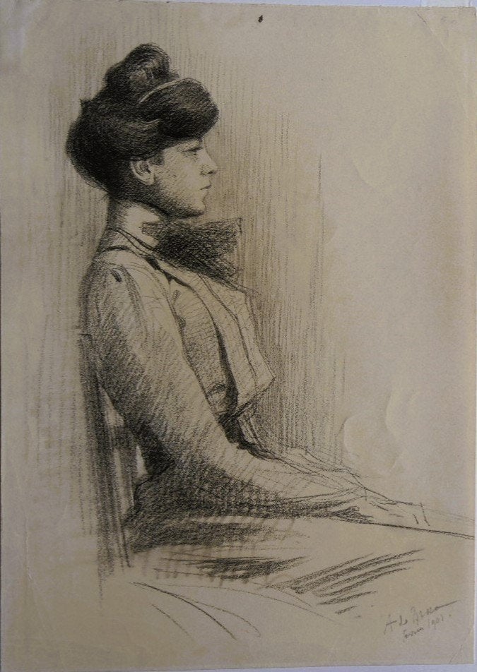 Alexis de Broca krijttekening "Zittende Jonge Vrouw", 1901, Antiquités & Art, Art | Dessins & Photographie, Enlèvement, Dessin