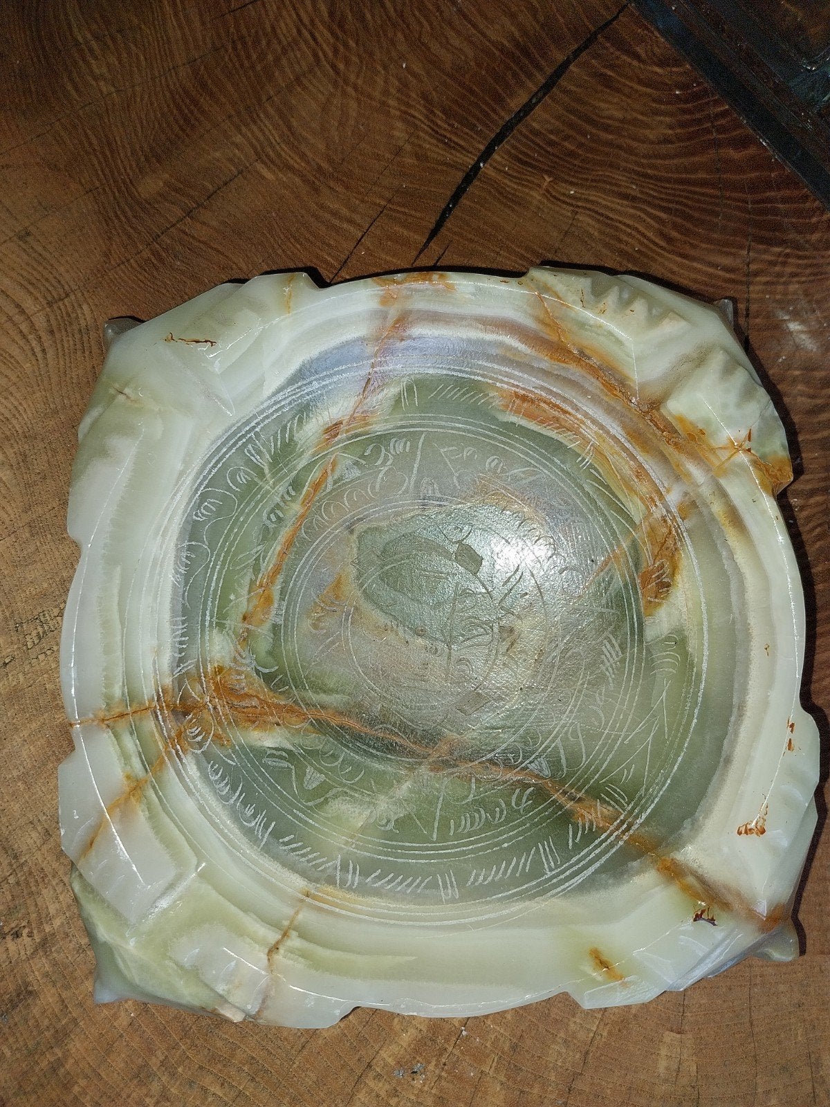 Vintage asbak van groene onyx – Handgesneden marmer/natuurst, Enlèvement