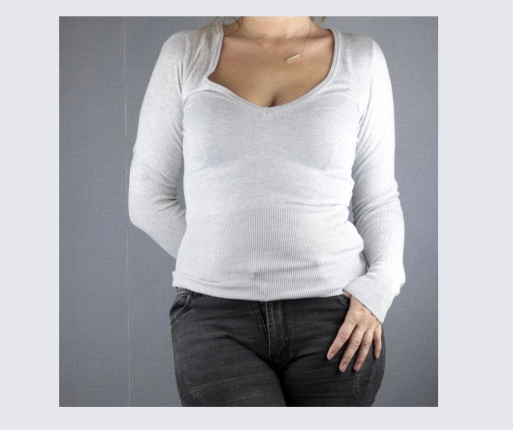 Grijze Vhals trui van Bershka - Maat medium, Ophalen of Verzenden, Grijs