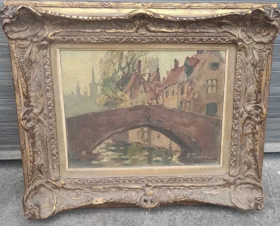 huile sur toile maroufflee Bruges signe paul tondreau, Enlèvement ou Envoi, Toile