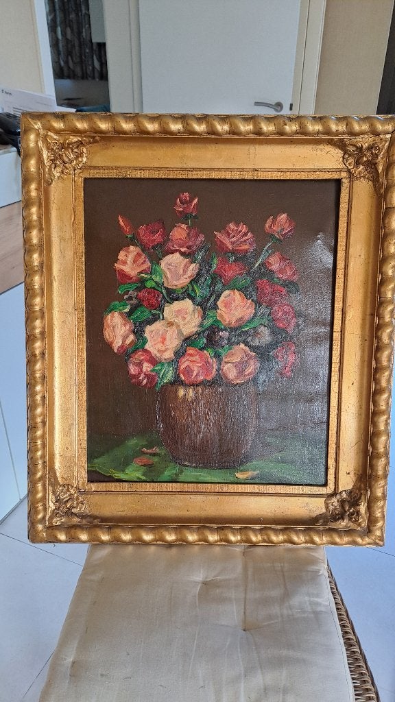 Schilderij met bloemen en mooi goudkleurige kader, Ophalen, Schilderij