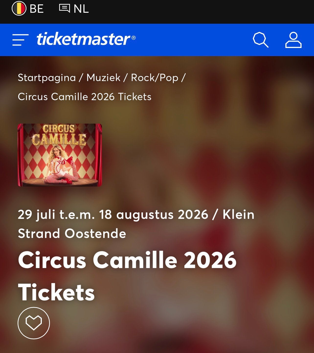 Circus Camille 31/7 14u45. 2 tickets, Tickets en Kaartjes, Concerten | Nederlandstalig, Twee personen, Juli, Overige typen
