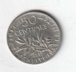 50 Ciment de l'année 1917 en argent français, Envoi, France, Monnaie en vrac, Argent