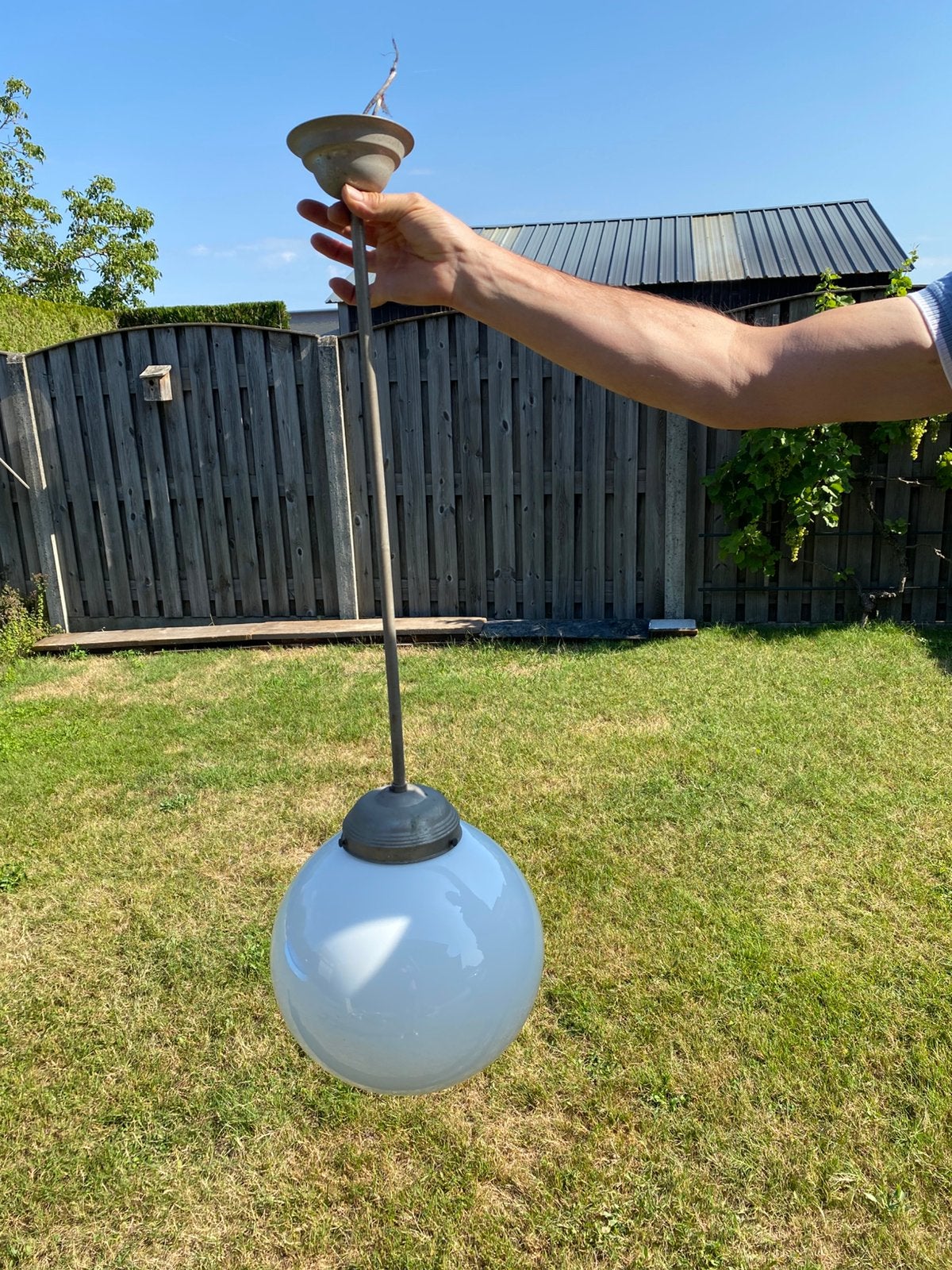 Vintage hanglamp, Huis en Inrichting, Lampen | Hanglampen, Ophalen, Gebruikt, Glas, E27 (groot)