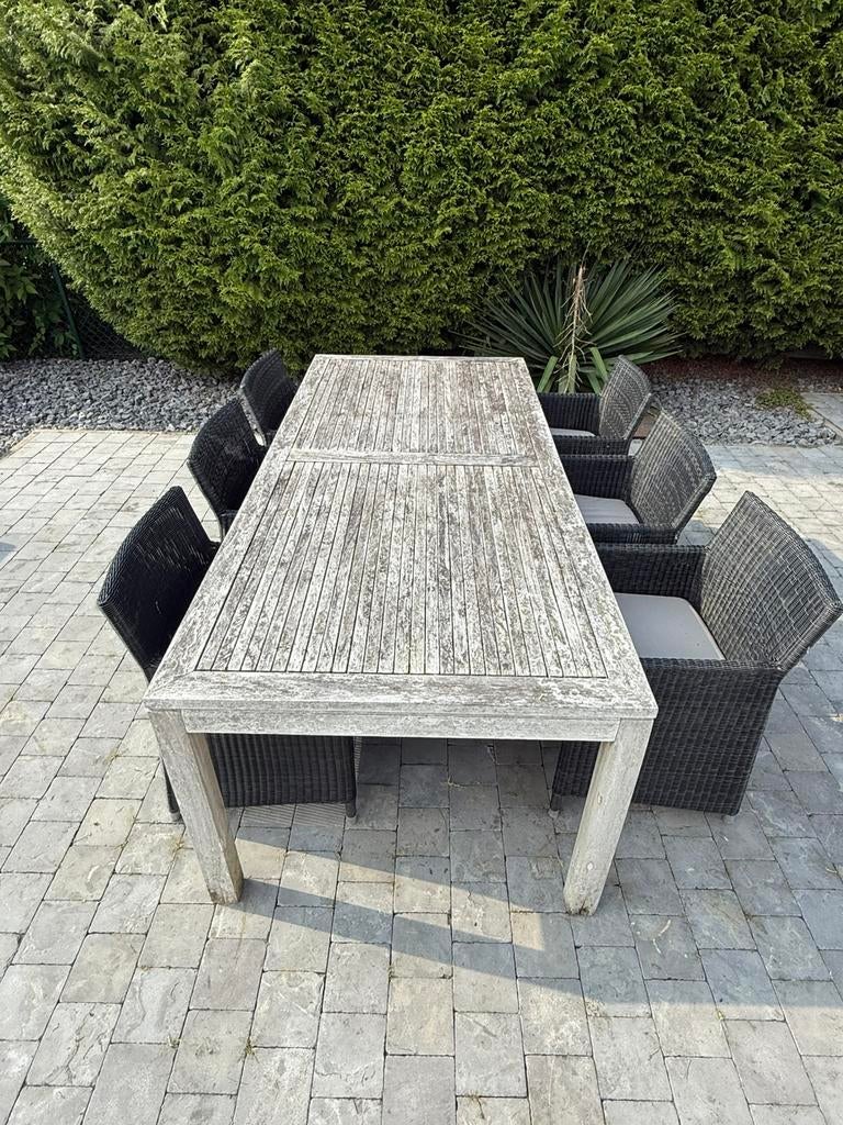 Teak tuintafel incl.6 stoelen met kussens, Tuin en Terras, Ophalen, Gebruikt, Rechthoekig, Teakhout