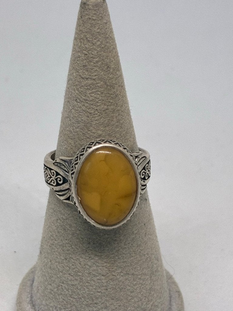 Zilveren ring met gele steen - Maat 20, Ophalen of Verzenden, Zo goed als nieuw, Dame of Heer, Grijs