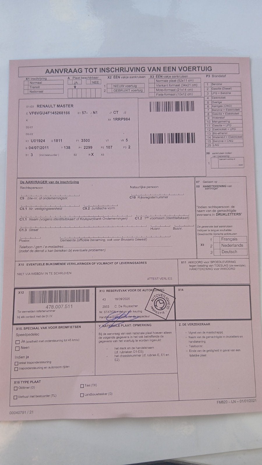controle technique pour r immatriculation, Divers, Enlèvement ou Envoi