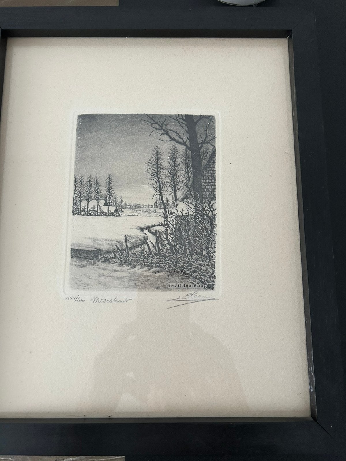 Ets van Emiel De Cooman, Antiek en Kunst, Ophalen, Ets, Genummerd, 14 cm