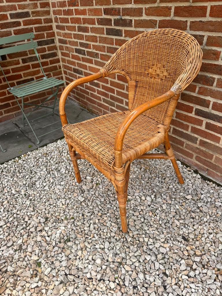 Bamboe rotan tuinstoel, vintage, Ophalen, Gebruikt, Rotan