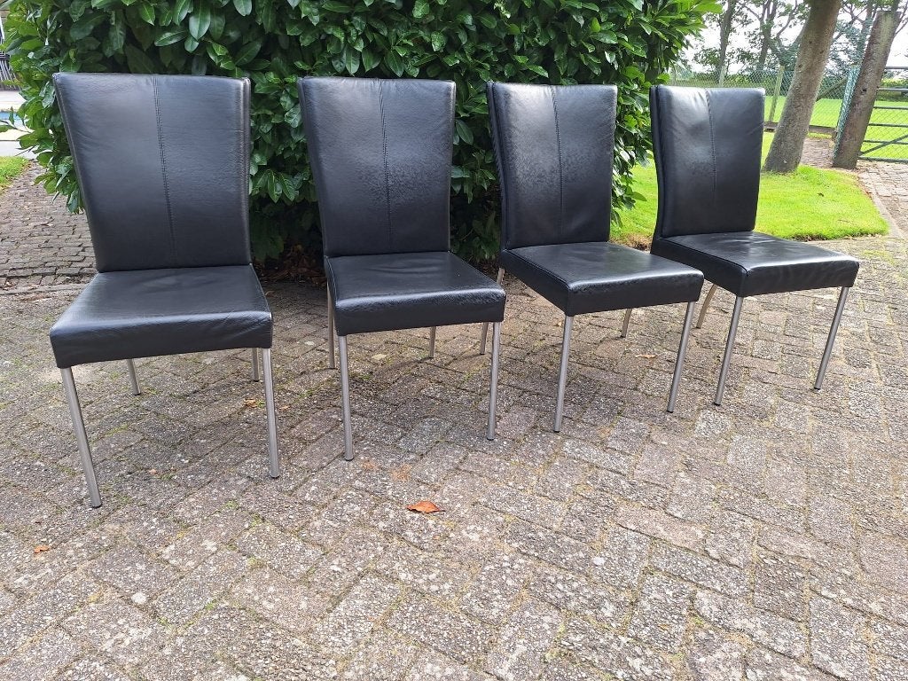 4 chaises en cuir noir/chaises de salle à manger cuir noir, Enlèvement ou Envoi, Comme neuf