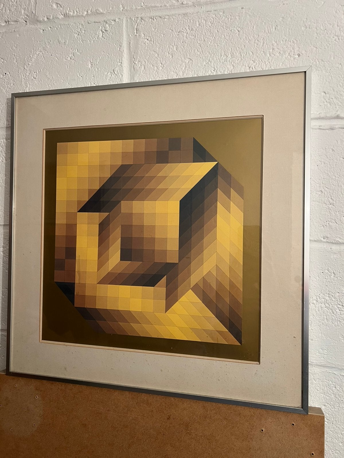 Tableau Victor Vasarely "AXO-44" 1974 Héliogravure, Enlèvement, Vintage, Sous verre, Métal