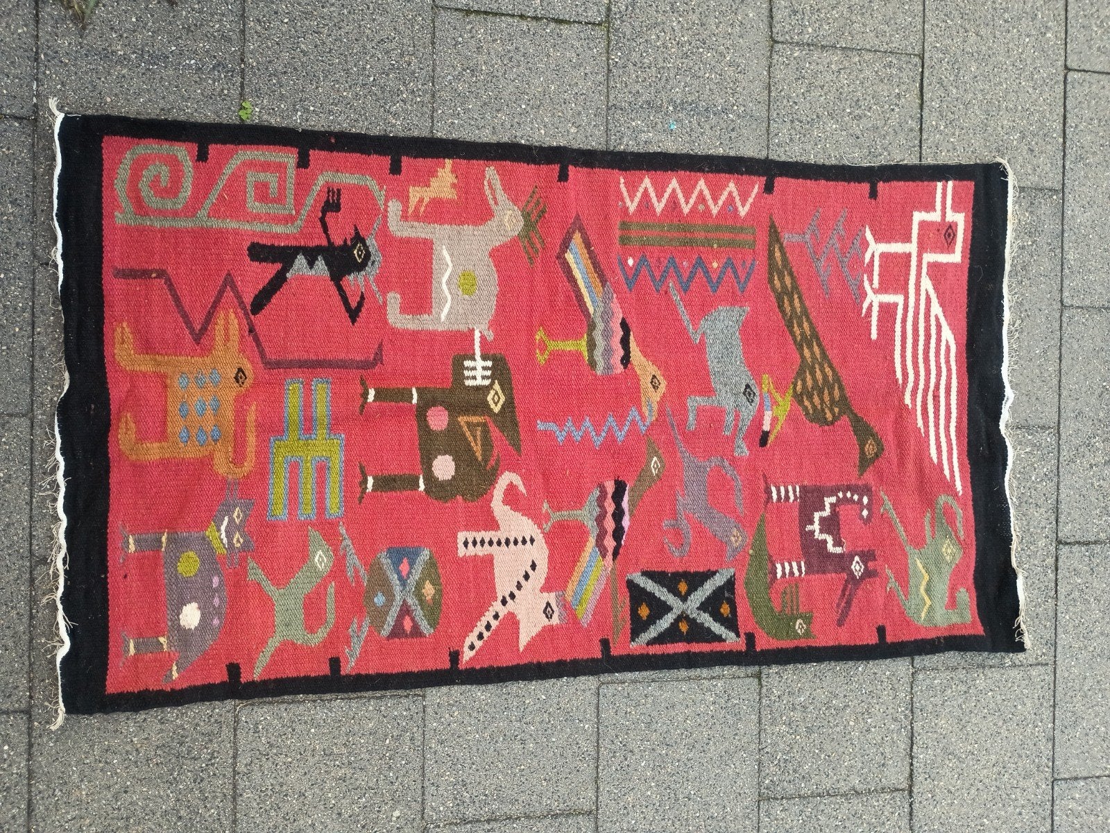 Prachtig Handgeweven Wandkleed / Kelim met Dierenthema – And, Ophalen of Verzenden