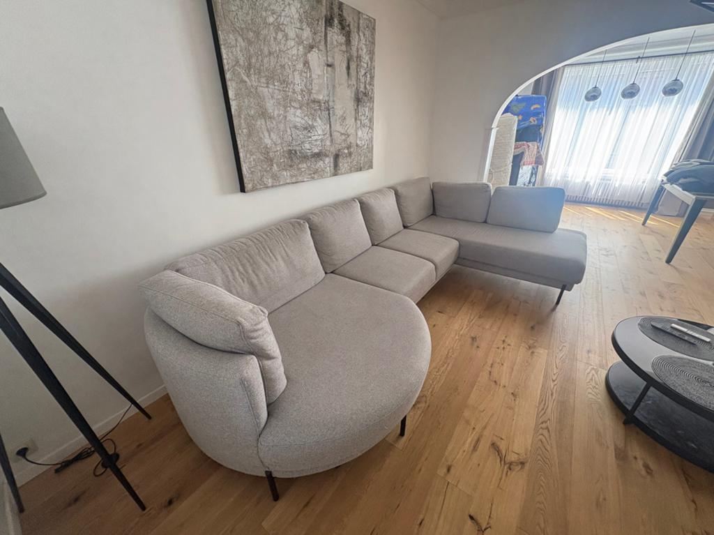 Hoekbank grijze stof 350x140x210cm, Ophalen of Verzenden, Zo goed als nieuw, Stof