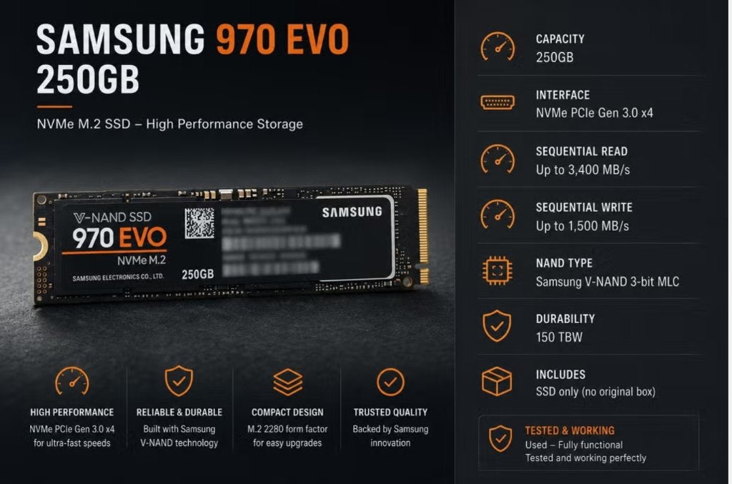 SSD NVMe M.2 Samsung 970 EVO 250 Go, Enlèvement ou Envoi, SSD, Interne, Comme neuf