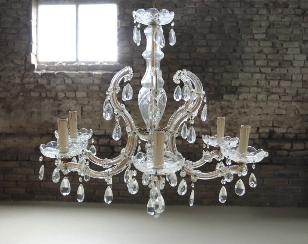 Maria Theresia kroonluchter, kristal, 5 lichten, Ø 71 cm, Antiek en Kunst, Ophalen