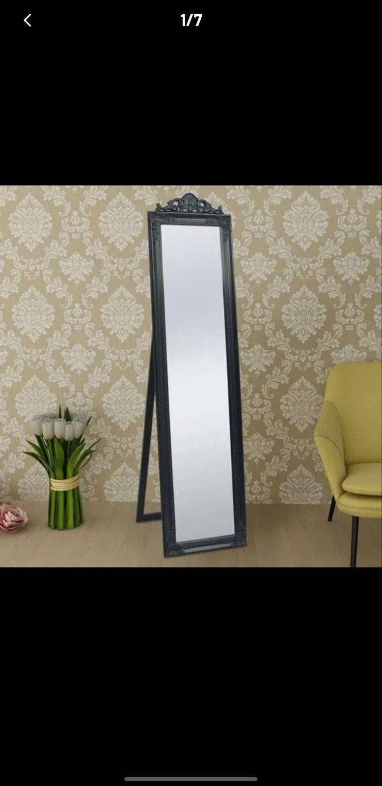 Miroir sur pied noir de style baroque/miroir pleine longueur, Maison & Meubles, Accessoires pour la Maison | Miroirs, Comme neuf