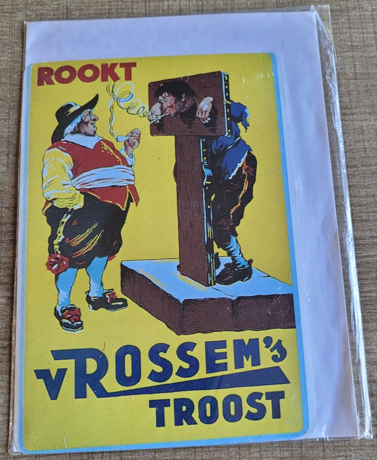 Metalen plaatje/ kaart: Van Rossem's Troost tabak, Antiek en Kunst, Curiosa en Brocante, Ophalen of Verzenden