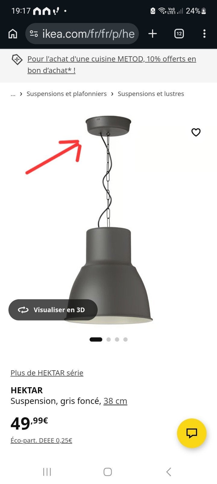 2 lampes hektar à suspendre, Enlèvement, Comme neuf, Gris, IKEA