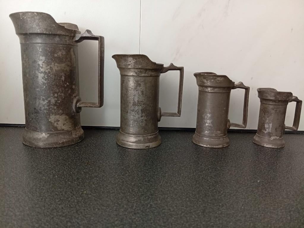4 tinnen potten "DE II LITRE", "B", Antiek en Kunst, Ophalen