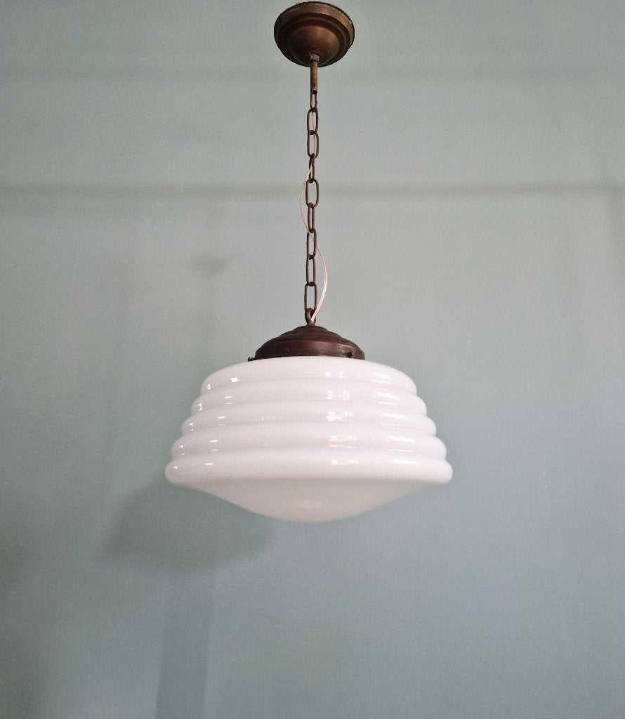 Art Deco hanglamp in witte opaline, jaren 1920-30, Ophalen of Verzenden