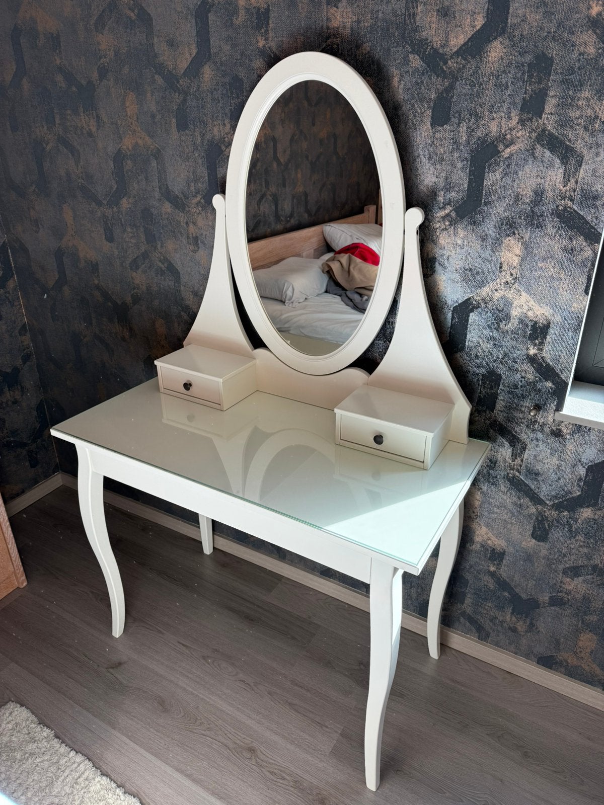 HEMNES Toilettafel met spiegel, wit, 100x50 cm, Ophalen, Zo goed als nieuw