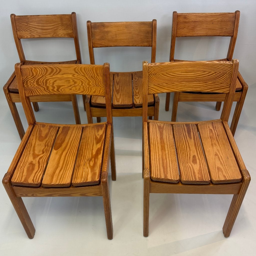 Ensemble de 5 chaises de salle à manger en sapin de Douglas, Enlèvement ou Envoi
