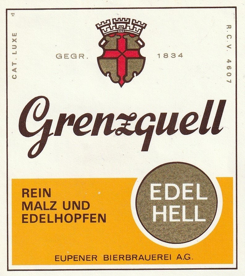 bieretiket Eupener Bierbrauerei Eupen : Grenzquell Edelhell, Collections, Envoi, Comme neuf, Autres types, Autres marques
