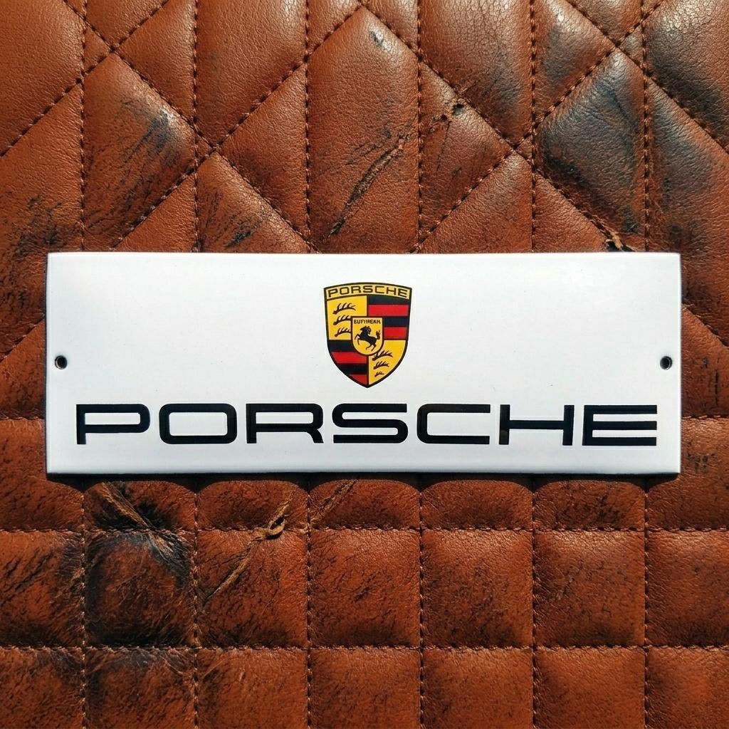 Emaille Schild PORSCHE Garage Dealer Reclamebord Vintage Oud, Verzenden, Gebruikt, Reclamebord