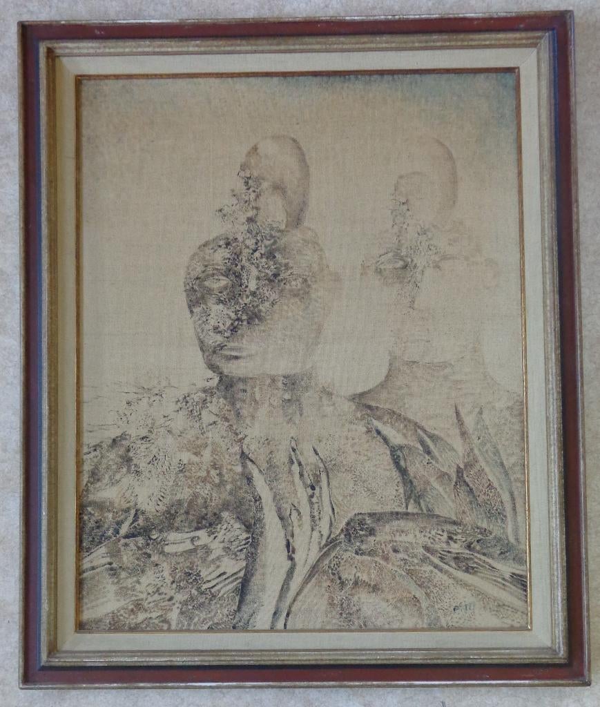FRANS MINNAERT / TWEE FIGUREN / ORIGINEEL / 119x100cm KADER, Antiek en Kunst, Ophalen