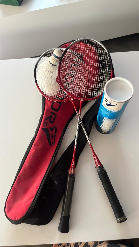 Badmintonset van Rucanor met 5 pluimpjes en draagzak, Sport en Fitness, Badminton, Ophalen, Gebruikt, Racket(s)