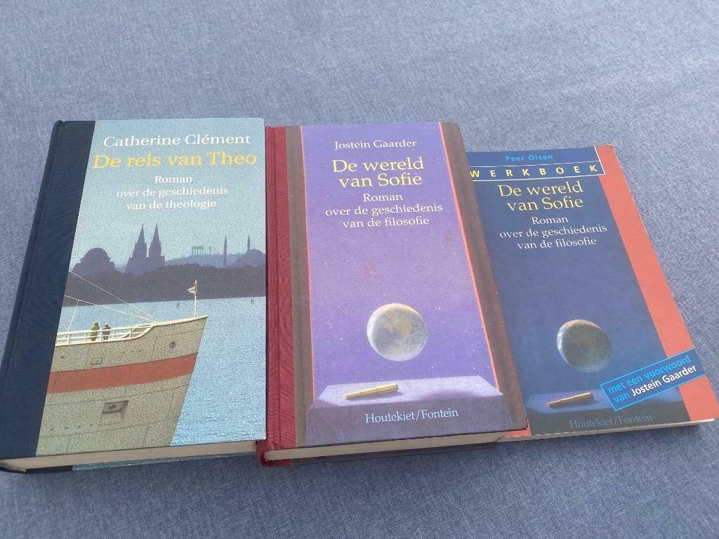 3 boeken: Wereld van Sofie + werkboek, De reis van Theo, Boeken, Ophalen, Zo goed als nieuw, Praktische filosofie, Diverse