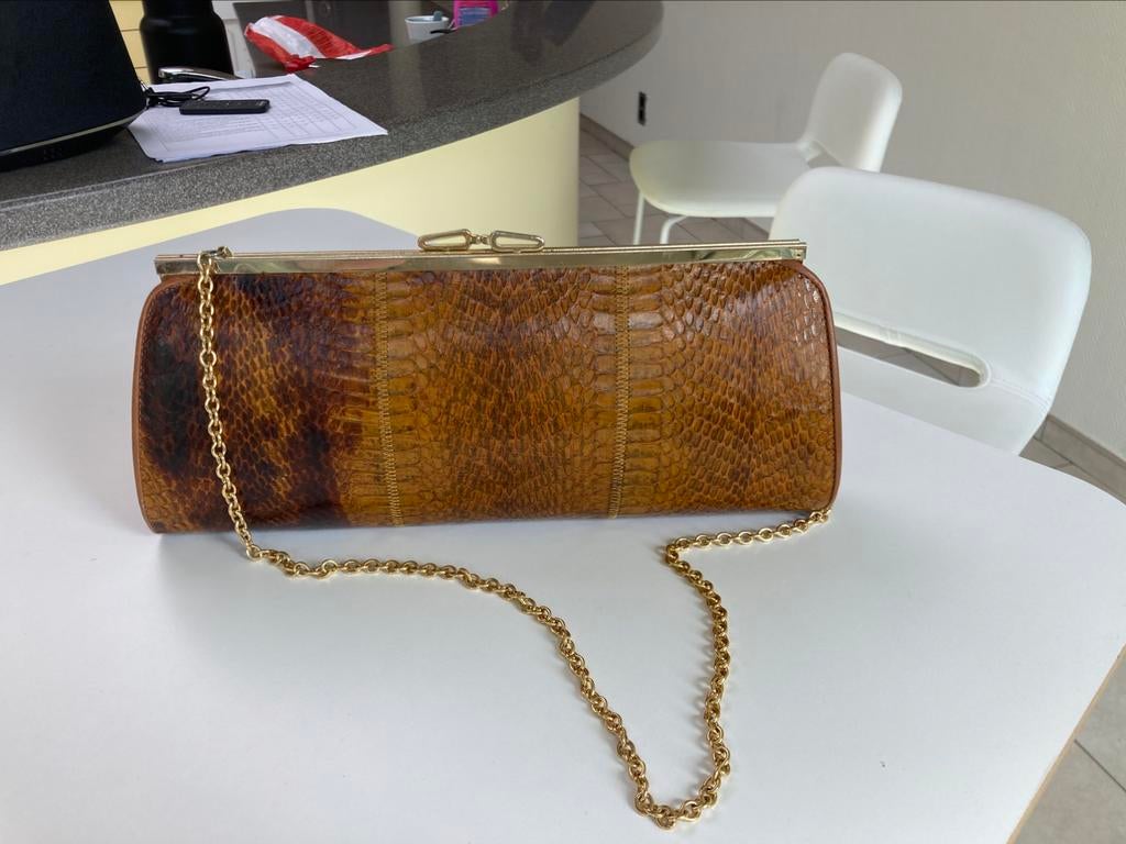 Party handtas, Handtassen en Accessoires, Tassen | Damestassen, Ophalen, Zo goed als nieuw, Bruin, Avondtasje