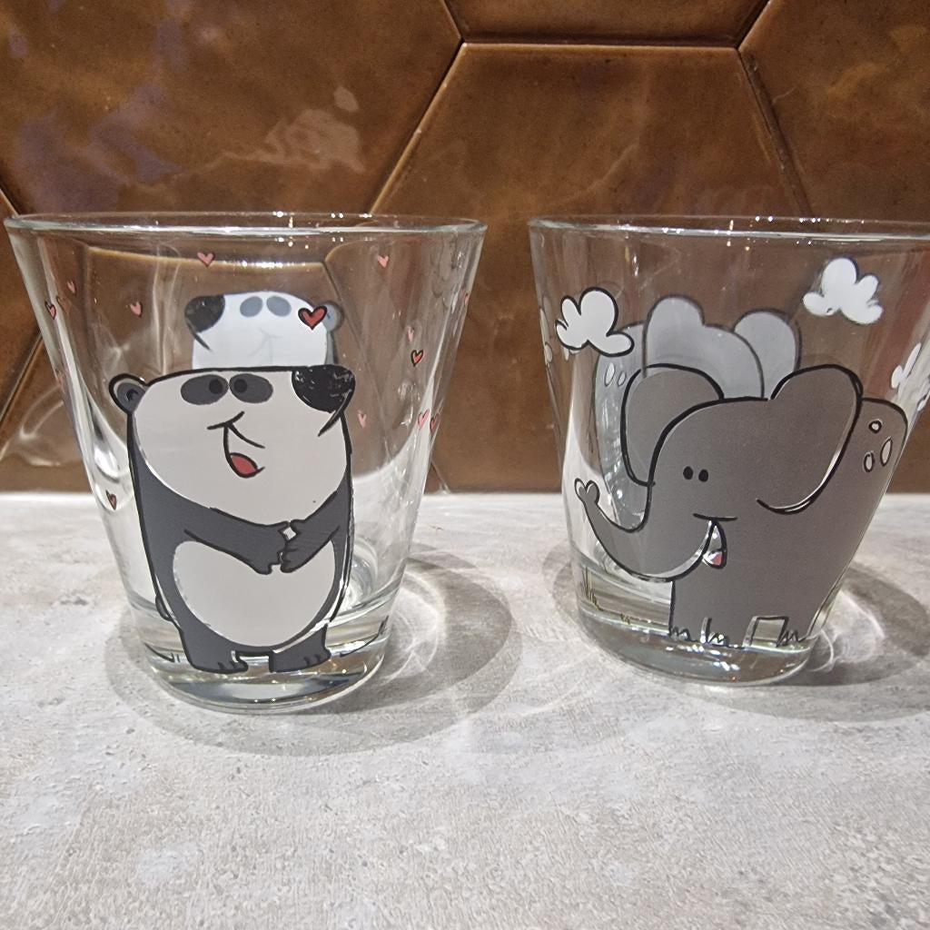 Glazen Leonardo panda & olifant, Collections, Verres & Petits Verres, Enlèvement ou Envoi, Comme neuf, Verre à eau