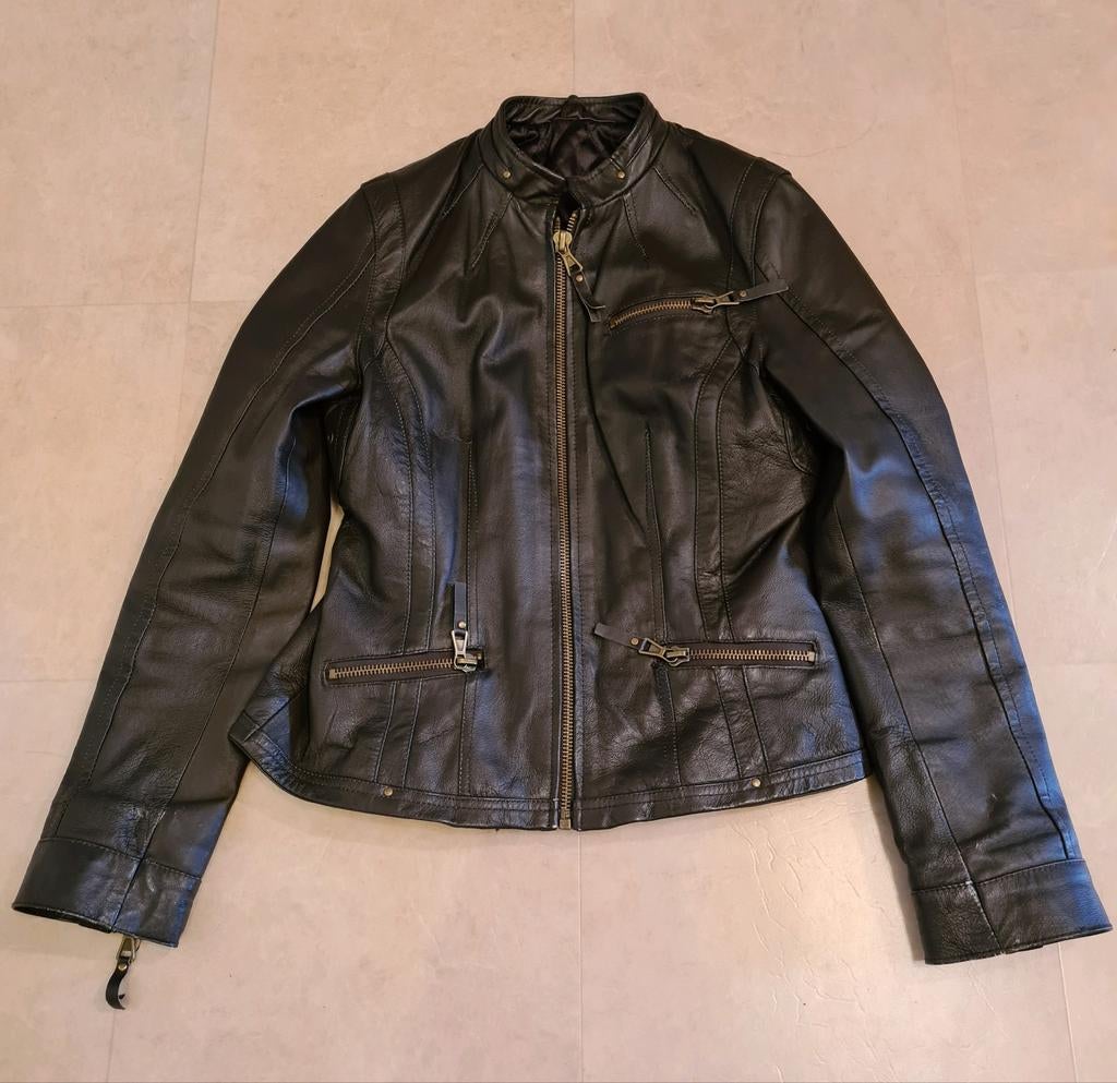 Leren dames jas, bruin maat medium te koop in Balen, Enlèvement ou Envoi, Comme neuf, Taille 38/40 (M), Brun