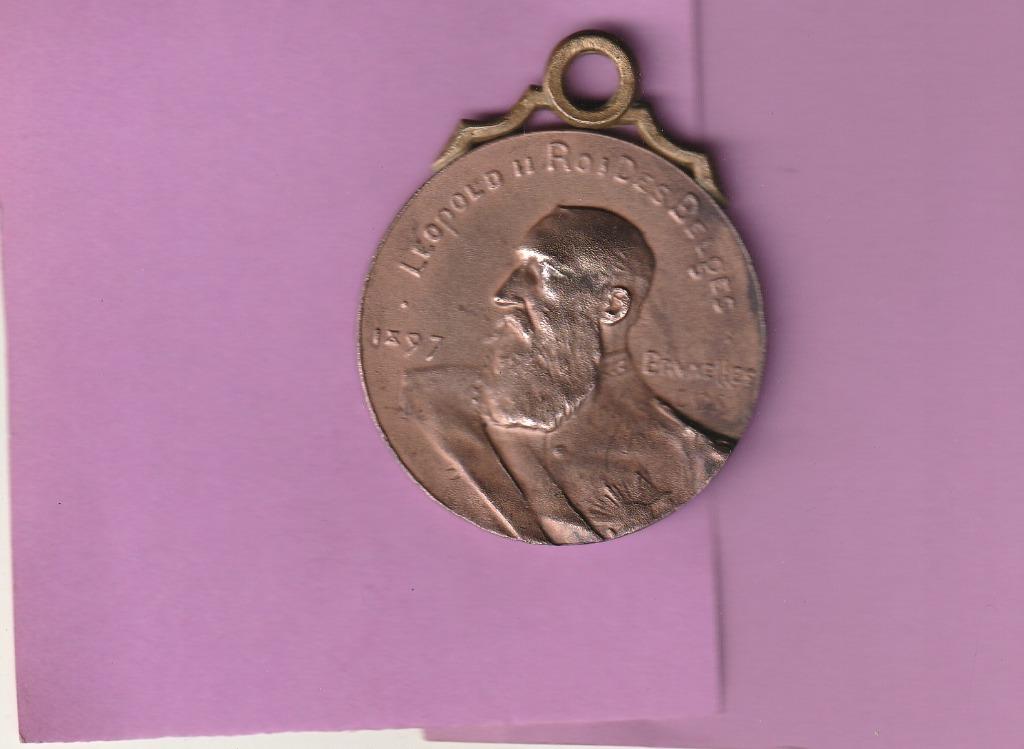 Médaille très ancienne de Léopold II, 1887, Bruxelles, Timbres & Monnaies, Pièces & Médailles, Bronze, Envoi