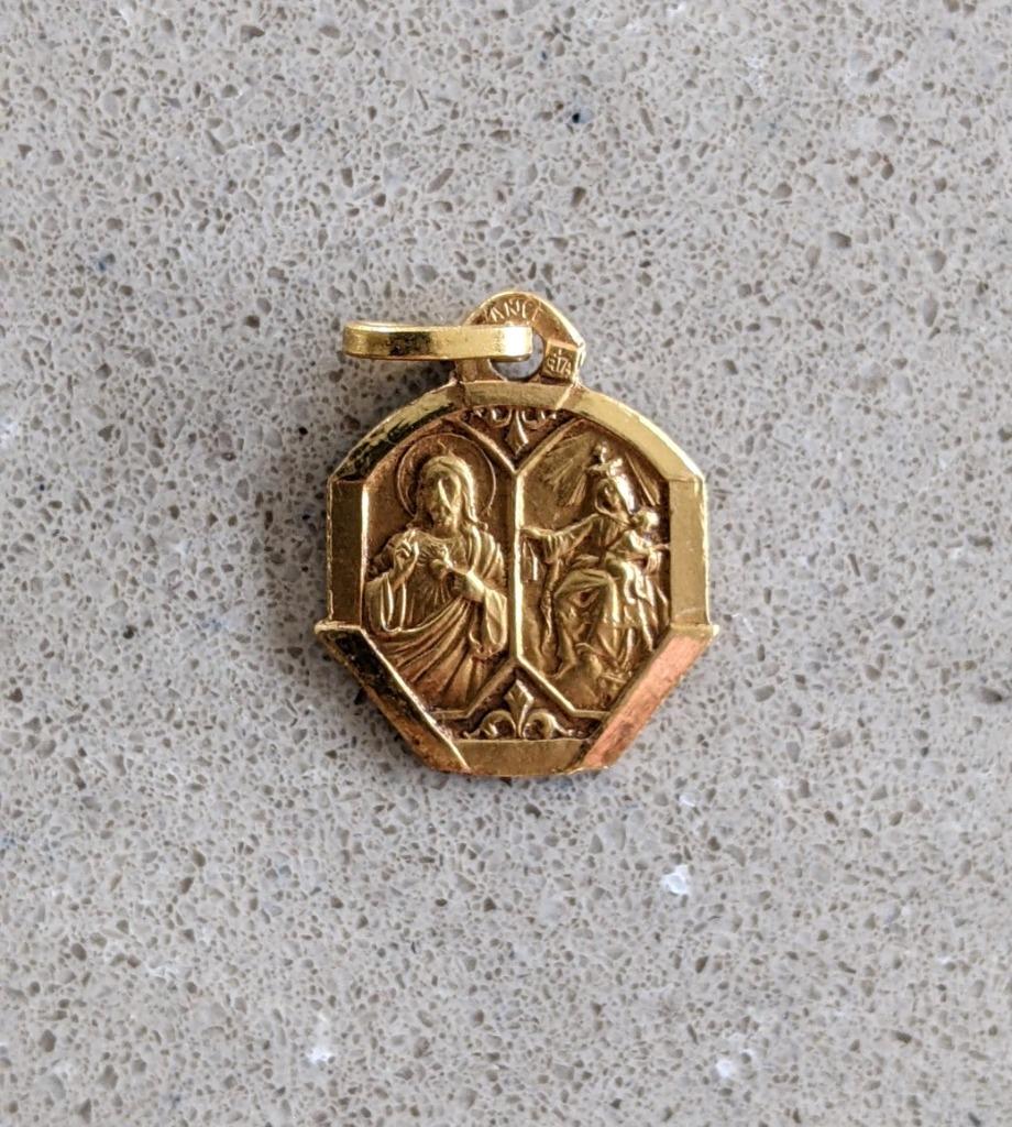 Medaillon, hanger Heilig Hart en Maagd Maria hexagonaal, Ophalen of Verzenden, Nieuw, Sieraad, Christendom | Katholiek